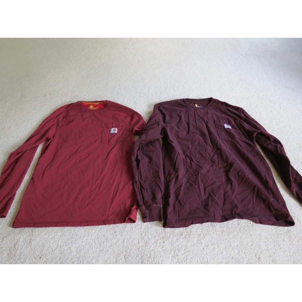 Lot of 2 Carhartt Women's Long Sleeve Pocket T-Shirts Small Red Burgundy S